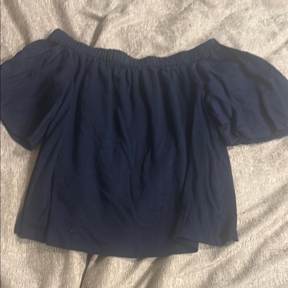 Chico's Blue Ruffled Short Sleeve Blouse